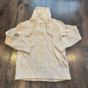 Women's LL BEAN Signature Fisherman Cable Knit Sweater Cowl Funnel Neck Small S